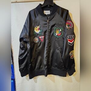 Reason Mens Bomber Black Jacket with  Patches